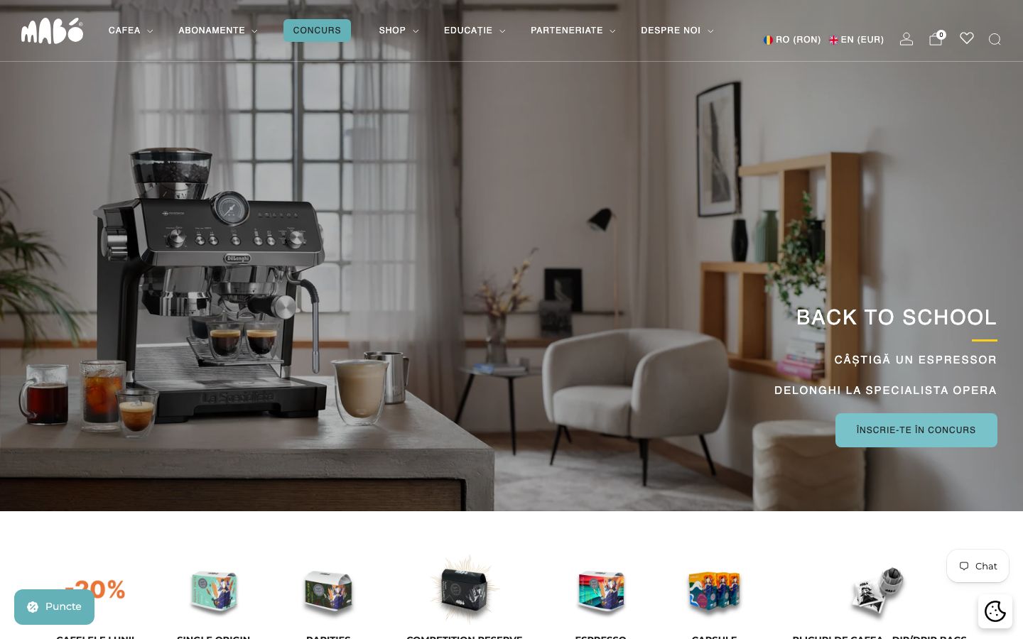 Pagina principală mabo.coffee, magazin Shopify