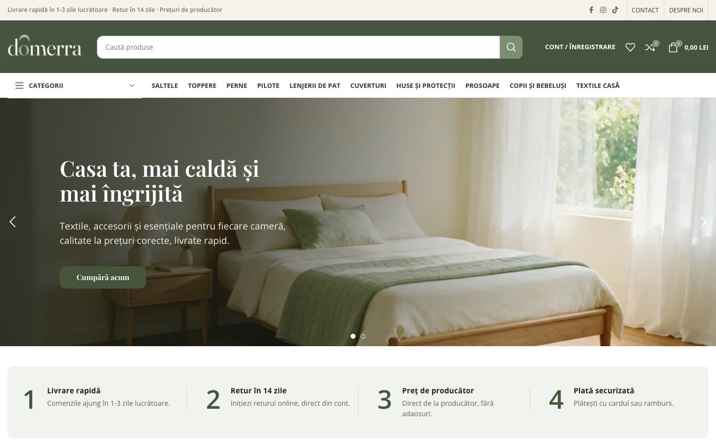 Pagina principală domerra.shop, magazin WooCommerce